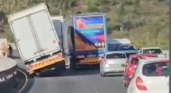 Rajada de vento derruba caminhão na África do Sul