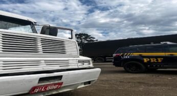 PRF identifica caminhão com placa adulterada por fita para não pagar pedágio