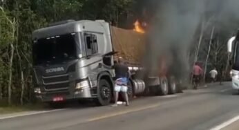 Sistema de freios pega fogo e motoristas não conseguem apagar incêndio