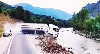 Caminhoneiro toma decisão difícil para evitar acidente em rodovia