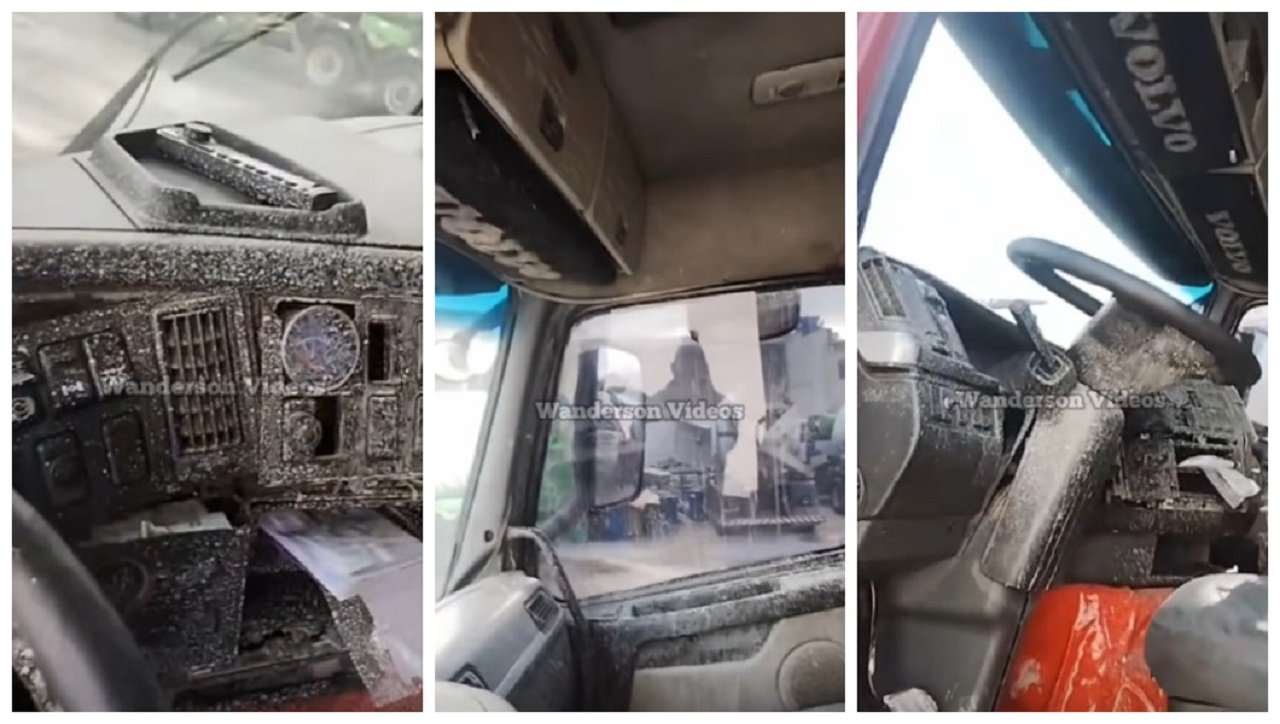 Caminhoneiro se indigna com cabine suja após uso de mangueira de pressão