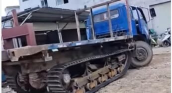 Caminhão-esteira intriga internautas: veículo adaptado para terrenos extremos aparece em vídeo misterioso