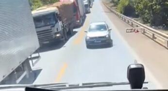 Motorista tenta driblar sistema para e siga, mas é impedido por caminhoneiro