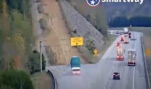 Câmera captura caminhão invadindo estrada de terra no Tennessee, EUA