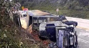 Caminhoneiro morre carbonizado após caminhão tombar no Paraná