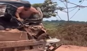 Caminhoneiro passa por situação entre a vida e a morte após acidente violento