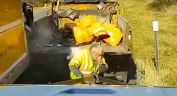 Funcionário trabalhando em rodovia quase é atingido por caminhão desgovernado