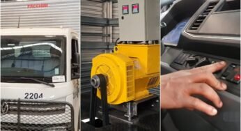 Empresa de geradores instala sistema de geração de energia integrado ao câmbio do caminhão.