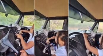Menina é flagrada dirigindo caminhão, viraliza e divide a internet.
