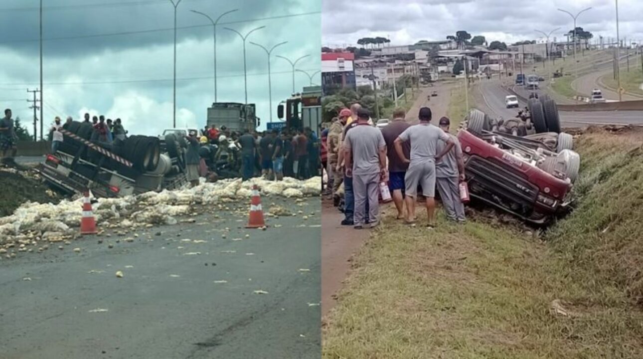 Motorista morre preso às ferragens após tombamento de caminhão na BR-277 em Guarapuava