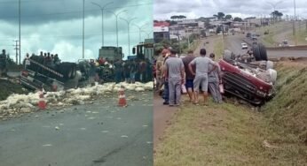 Motorista morre preso às ferragens após tombamento de caminhão na BR-277 em Guarapuava