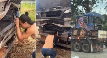 Caminhoneiro cabelo batateiro é visto orando diante de sua imagem de Nossa Senhora Aparecida