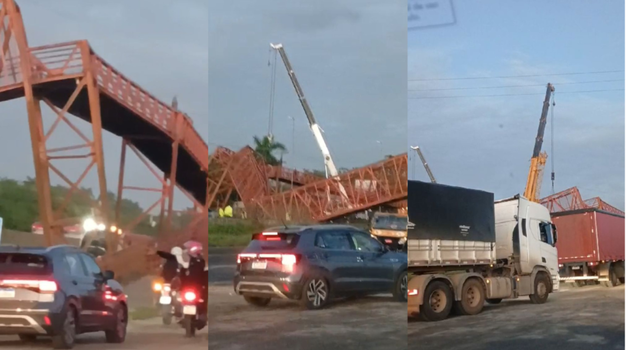 Caminhão-caçamba colide com passarela e interdita trecho da BR-324 em Salvador