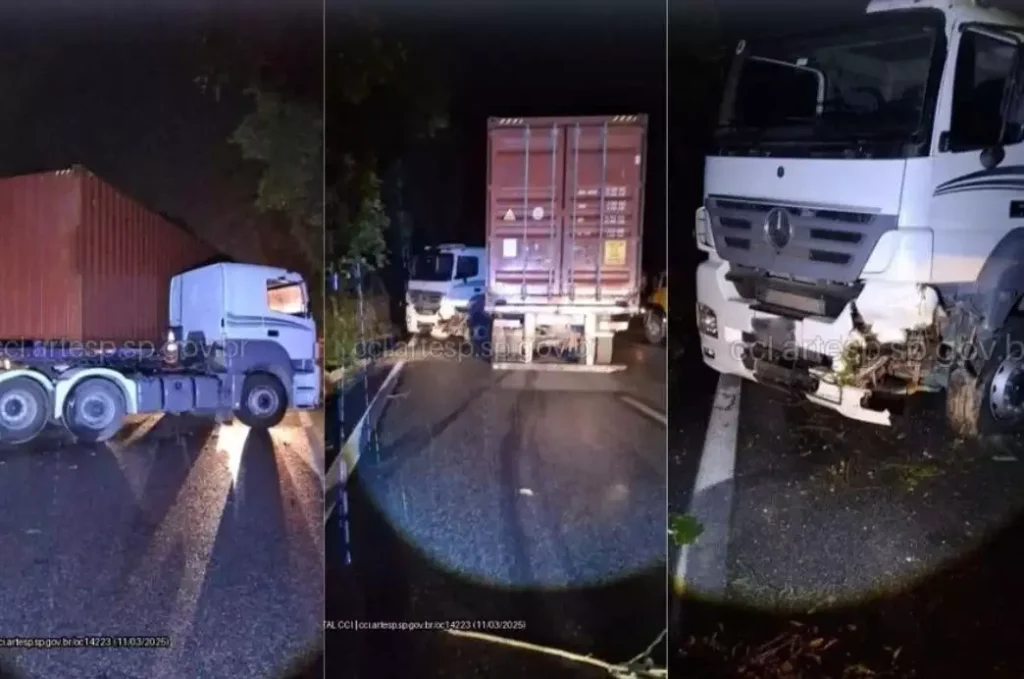 Caminhão em alta velocidade atinge carreta e causa congestionamento na Rodovia Anchieta