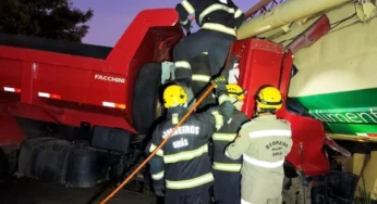 Motorista morre após grave acidente entre caminhões na GO-060, entre Trindade e Santa Bárbara de Goiás