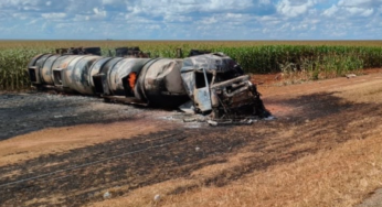 Motorista morre carbonizado após caminhão-tanque explodir em acidente na MT-249, em Nova Mutum (MT)