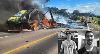 Tio e sobrinho morrem carbonizados em grave acidente entre caminhões na BR-373, no Paraná