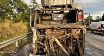 Caminhoneiro morre atropelado após carreta pegar fogo na Dutra, em Volta Redonda