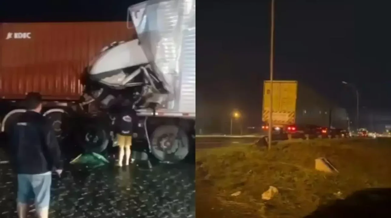 Caminhoneiro fica em estado grave após invadir posto e colidir com duas carretas na Régis Bittencourt