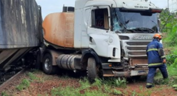 Locomotiva da Rumo atinge caminhão-tanque em Jandaia do Sul; Motorista Sai Ileso