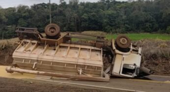 Caminhoneiro de 39 anos morre após capotamento de caminhão carregado com ração em estrada de Santa Catarina