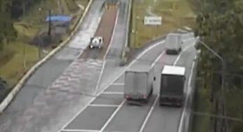 Caminhão carregado com xarope usa área de escape após falha nos freios na BR-376