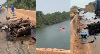 Caminhão despenca da ponte da MT-140 sobre o Rio Teles Pires; motorista escapa ileso