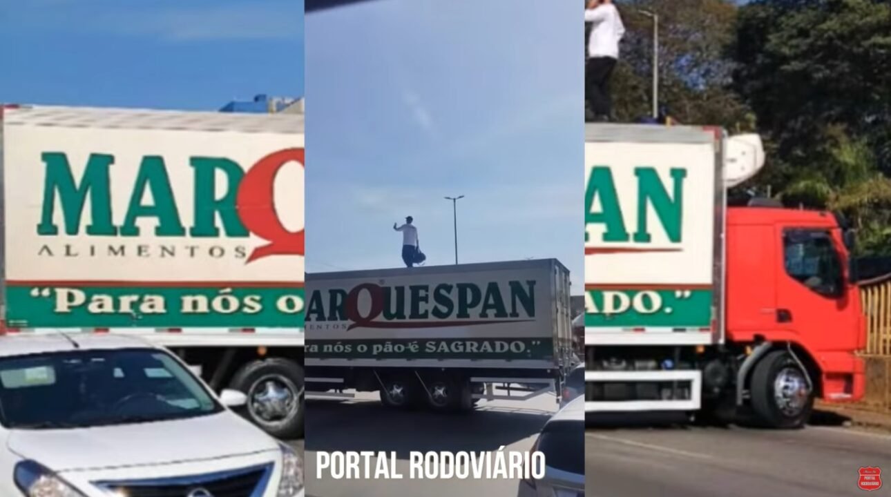 Motorista em surto atravessa caminhão e bloqueia avenida em Contagem