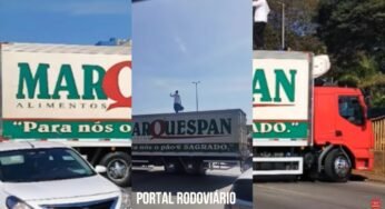 Motorista em surto atravessa caminhão e bloqueia avenida em Contagem