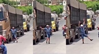 Caminhoneiro bêbado desce de veículo em movimento para fazer “dancinha” em rodovia de Pernambuco
