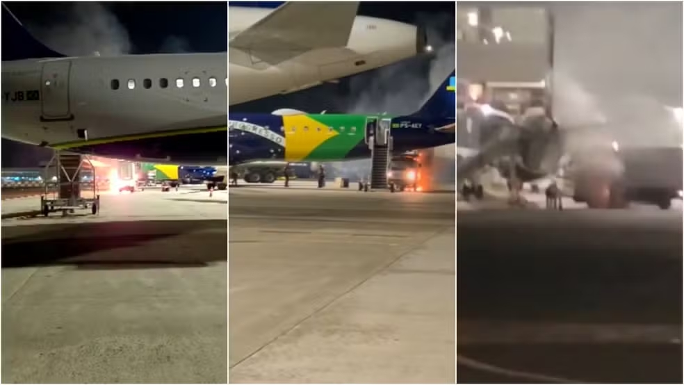Caminhão usado em serviço de bordo pega fogo dentro do Aeroporto de Viracopos