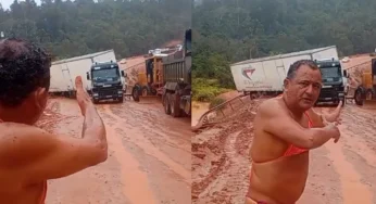 Humorista de biquini denuncia colapso em desvio da BR‑101: “Caminhoneiro quase morreu”