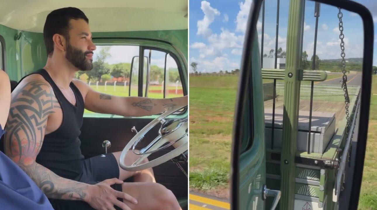 Gusttavo Lima diverte filhos com passeio em caminhão antigo