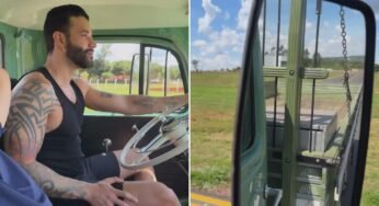 Gusttavo Lima diverte filhos com passeio em caminhão antigo
