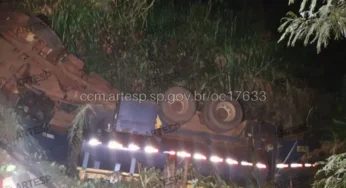 Caminhão despenca de ponte e deixa vítima na região de Ribeirão Preto