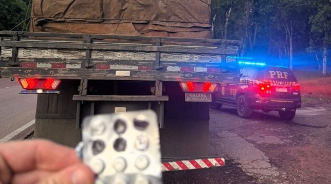 Caminhoneiro com placa dobrada é flagrado com cartela de rebite nas partes intimas.