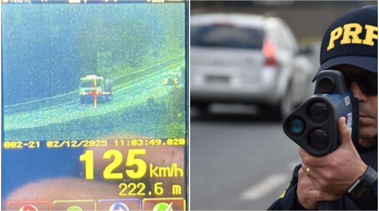 PRF flagra caminhão a 125 km/h e com placa escondida na BR-116