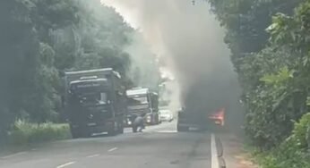 Caminhoneiro age rápido e evita perda total de caminhão em incêndio na ERS-342