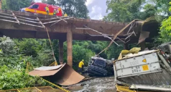 Carreta despenca de ponte e motorista fica em estado grave no Oeste de SC