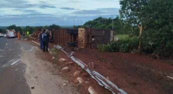Caminhoneiro de 38 anos morre após carreta carregada de gado tombar na BR-158