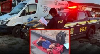 Ambulância é apreendida pela PRF na BR-101 e paciente recém-operado fica deitado no chão na Bahia
