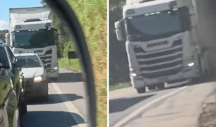 Caminhoneiro fazendo manobra arriscada