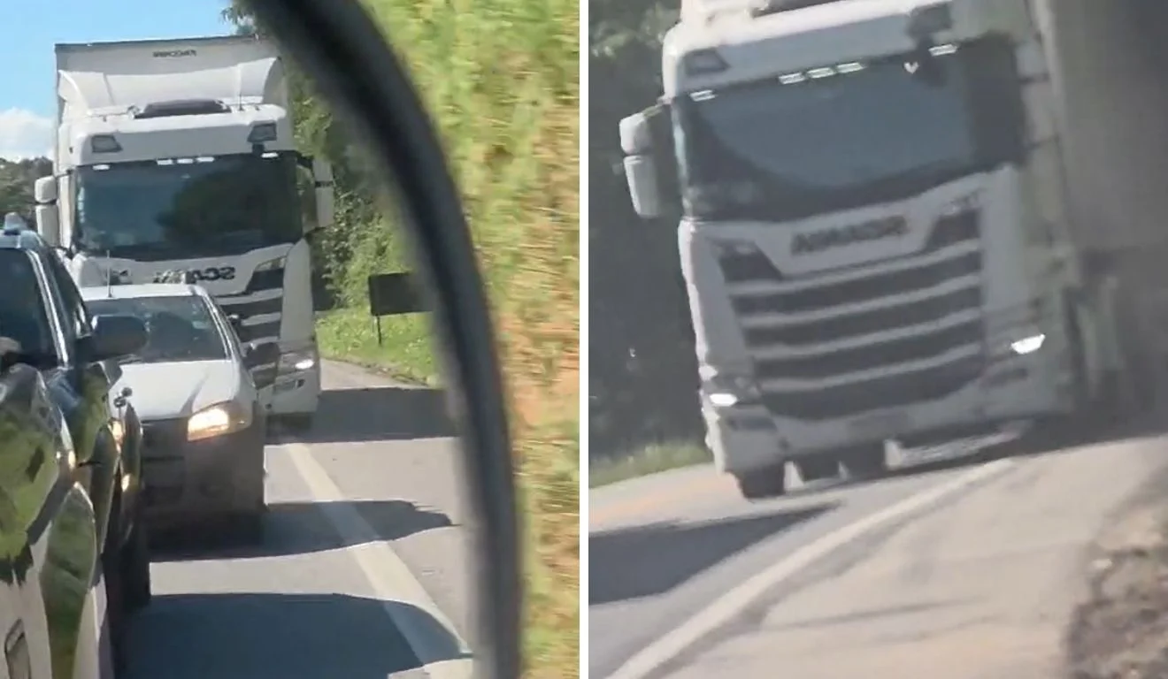 Caminhoneiro fazendo manobra arriscada