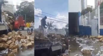 Revoltado com 5 dias de espera, caminhoneiro joga carga no chão e vídeo viraliza