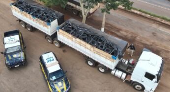 PRF apreende 320 pneus ilegais em caminhão na BR-163