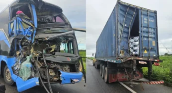Ônibus bate em caminhão parado na pista e deixa feridos na CE-040