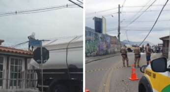 Caminhoneiro morre ao denserrolar fios de alta tensão do caminhão