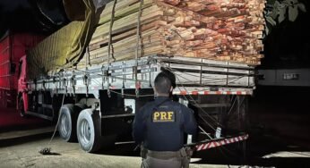 PRF flagra caminhão com madeira ilegal e carga é apreendida