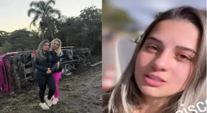 Gaby Franciscon relata que foi fechada por carro em curva antes de carreta tombar na BR-116
