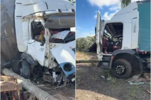 Caminhoneiro morre após caminhão bater em trem no Paraná; vídeo mostra momento